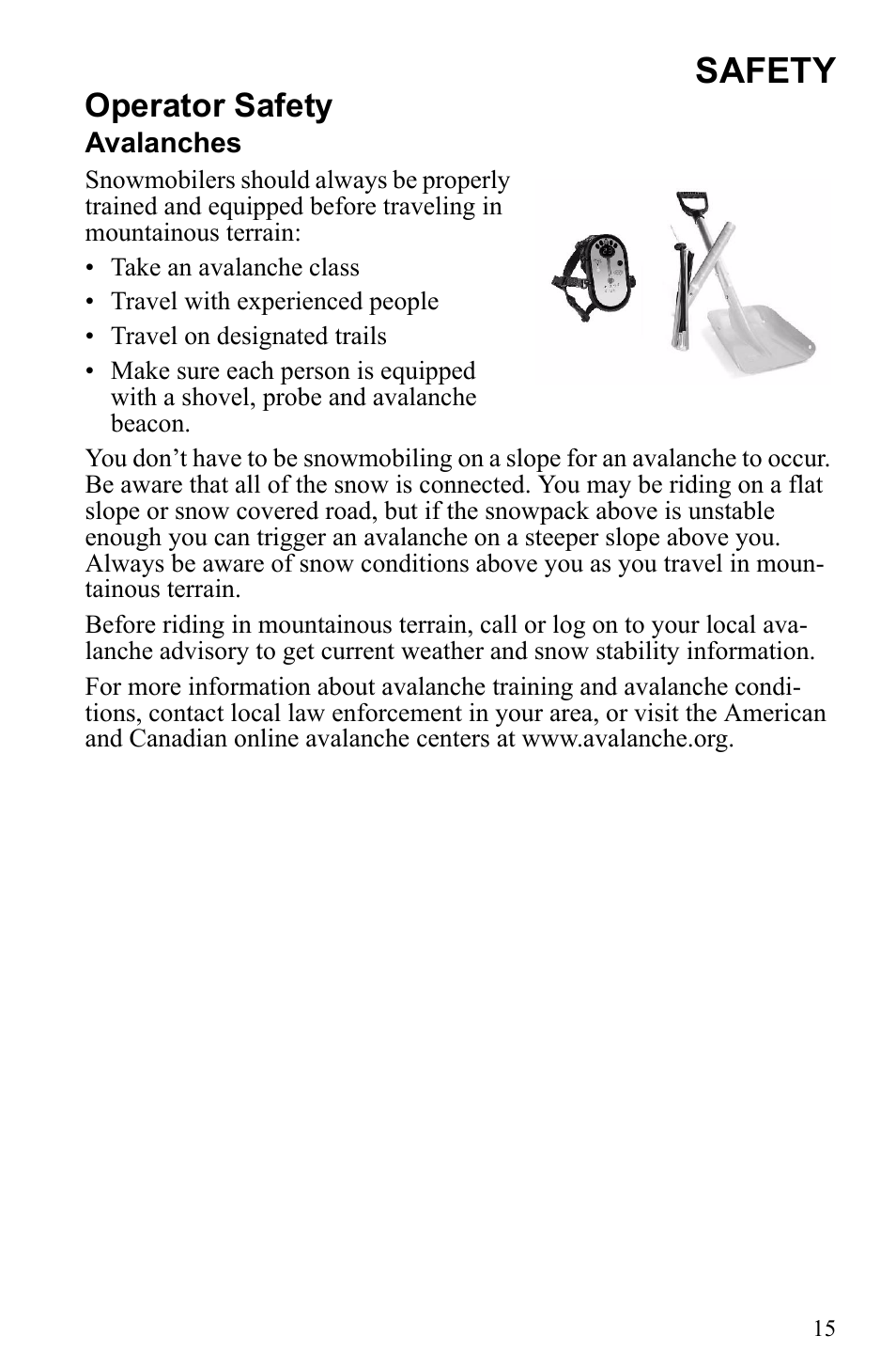 Safety, Operator safety | Polaris 2010 Trail RMK User Manual | Page 18 / 133