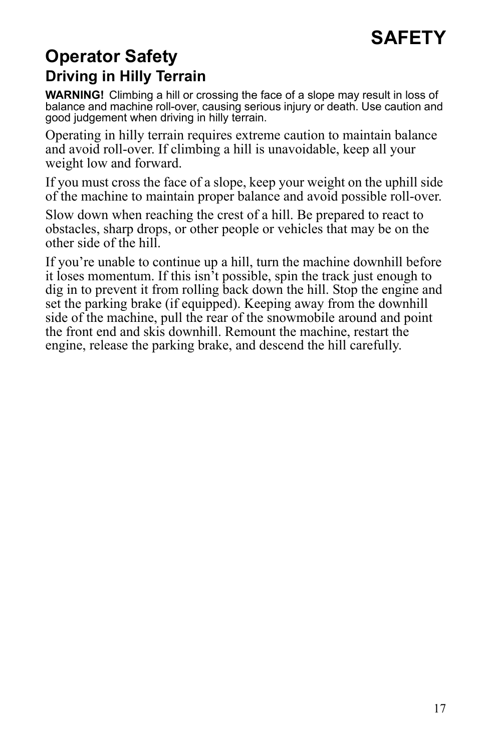 Safety, Operator safety | Polaris 2010 Trail RMK User Manual | Page 20 / 133