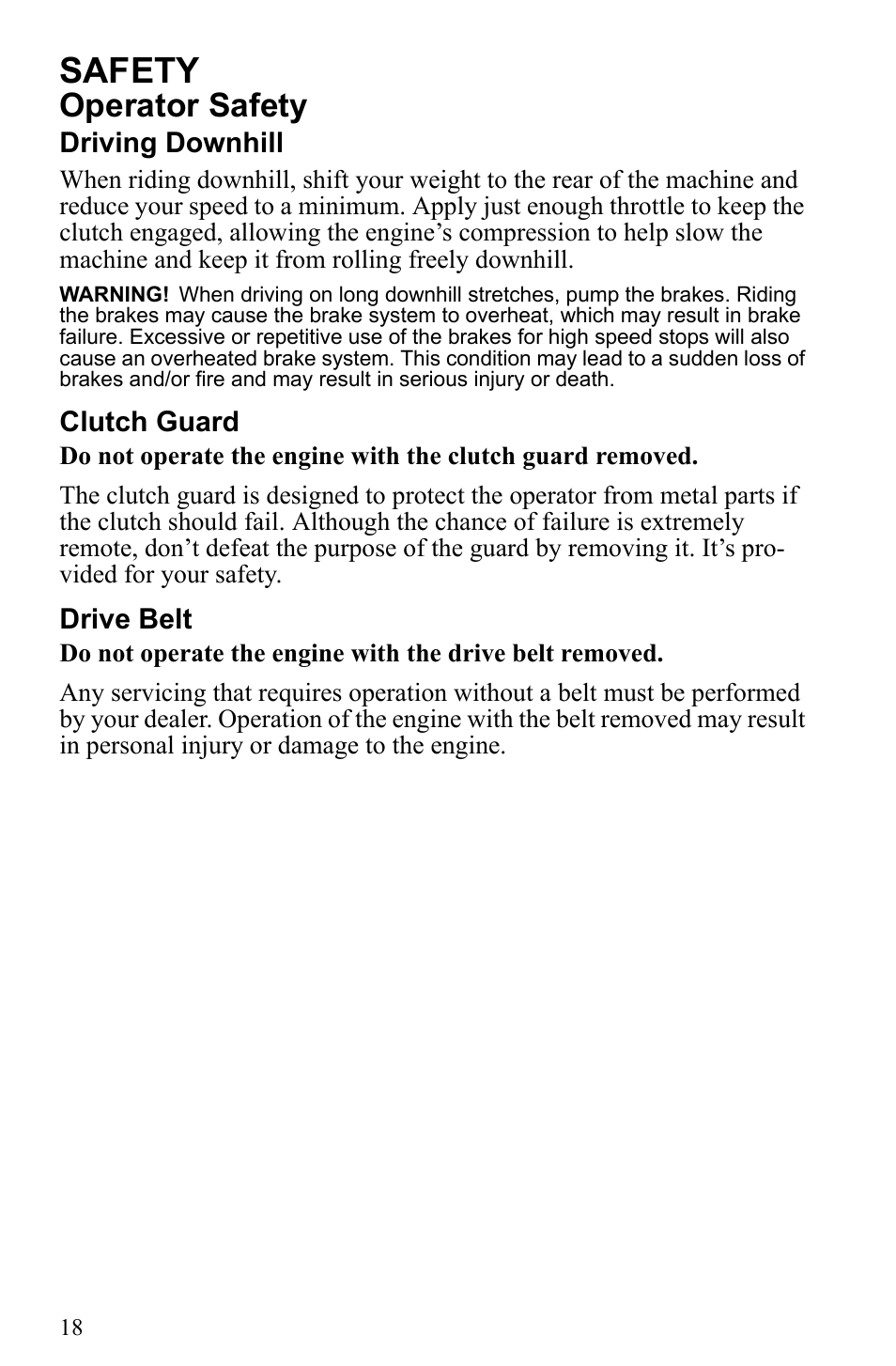 Safety, Operator safety | Polaris 2010 Trail RMK User Manual | Page 21 / 133