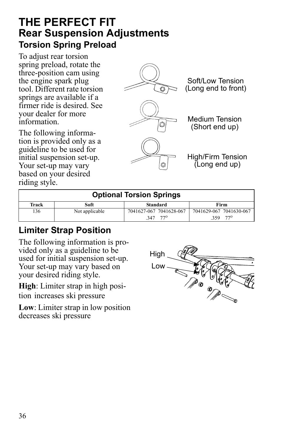 The perfect fit, Rear suspension adjustments, Torsion spring preload | Limiter strap position | Polaris 2010 Trail RMK User Manual | Page 39 / 133