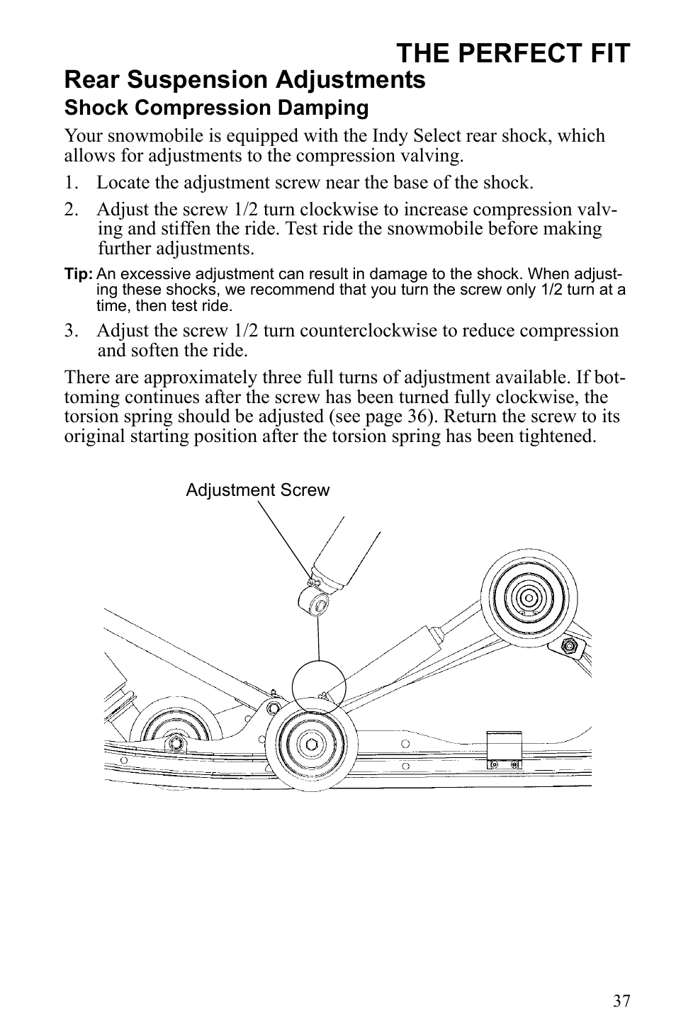 The perfect fit, Rear suspension adjustments | Polaris 2010 Trail RMK User Manual | Page 40 / 133