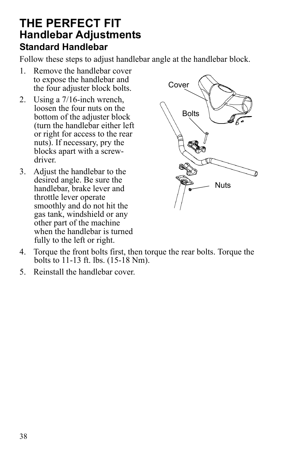 The perfect fit, Handlebar adjustments | Polaris 2010 Trail RMK User Manual | Page 41 / 133