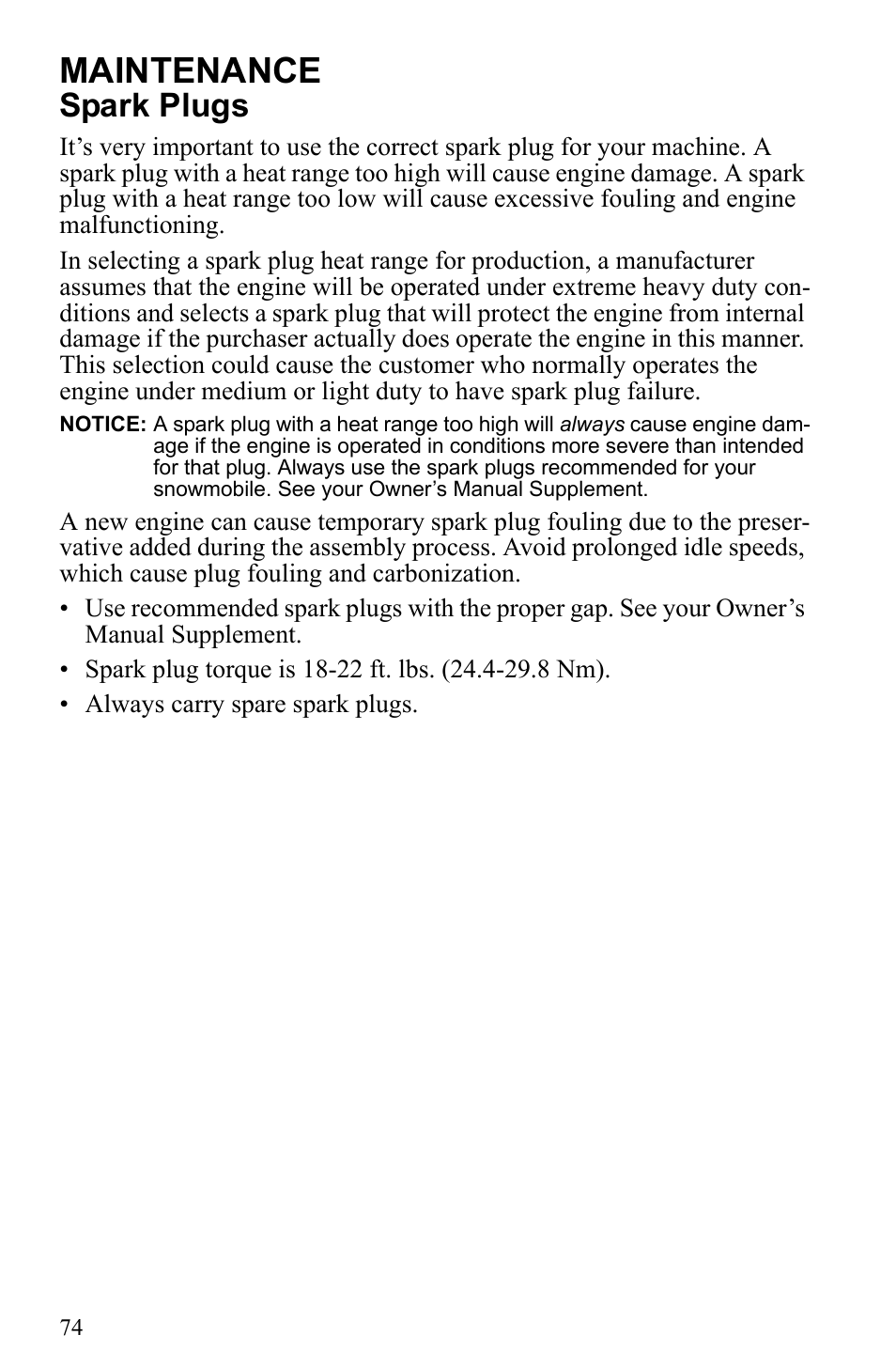 Maintenance, Spark plugs | Polaris 2010 Trail RMK User Manual | Page 77 / 133