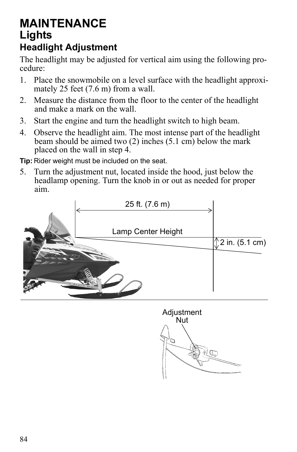 Maintenance, Lights | Polaris 2010 Trail RMK User Manual | Page 87 / 133