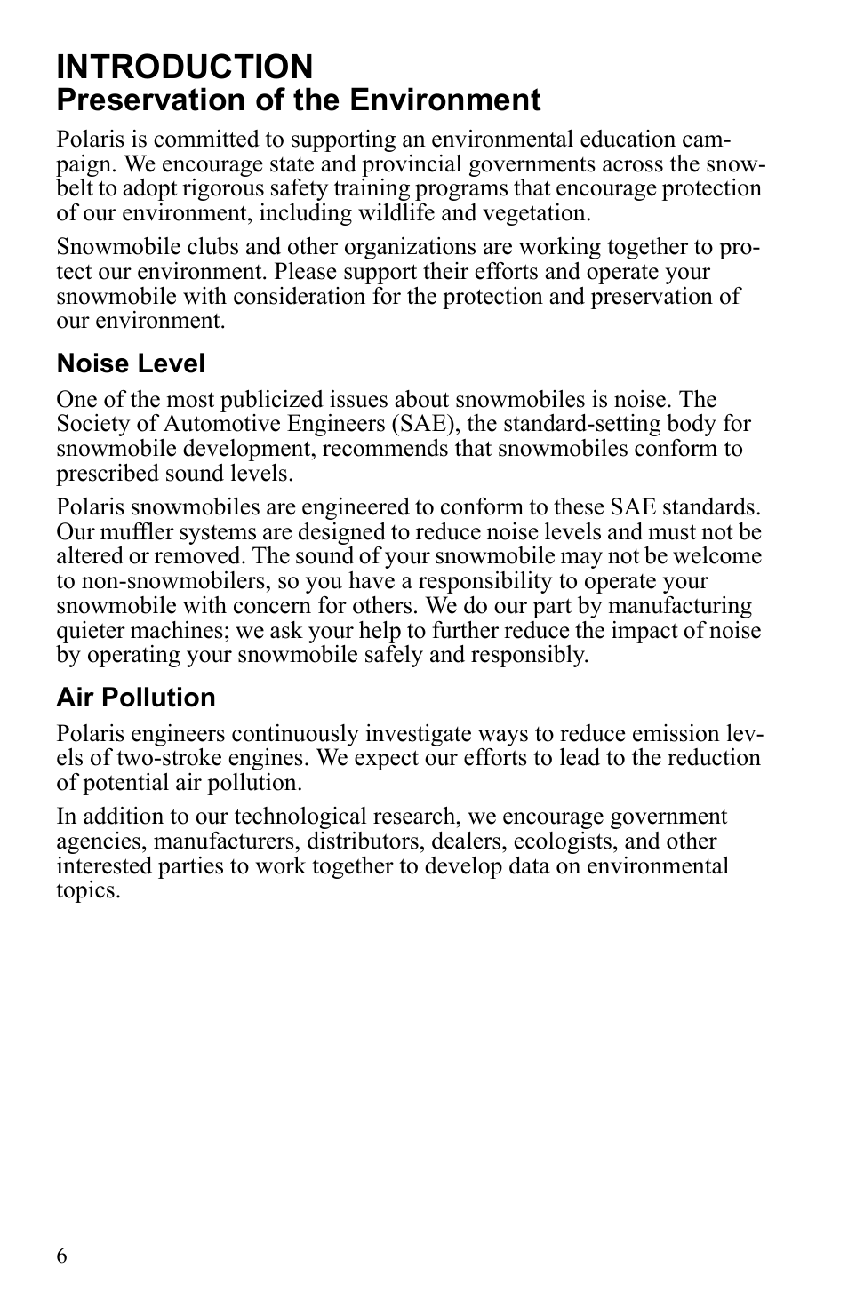 Introduction, Preservation of the environment | Polaris 2010 Trail RMK User Manual | Page 9 / 133