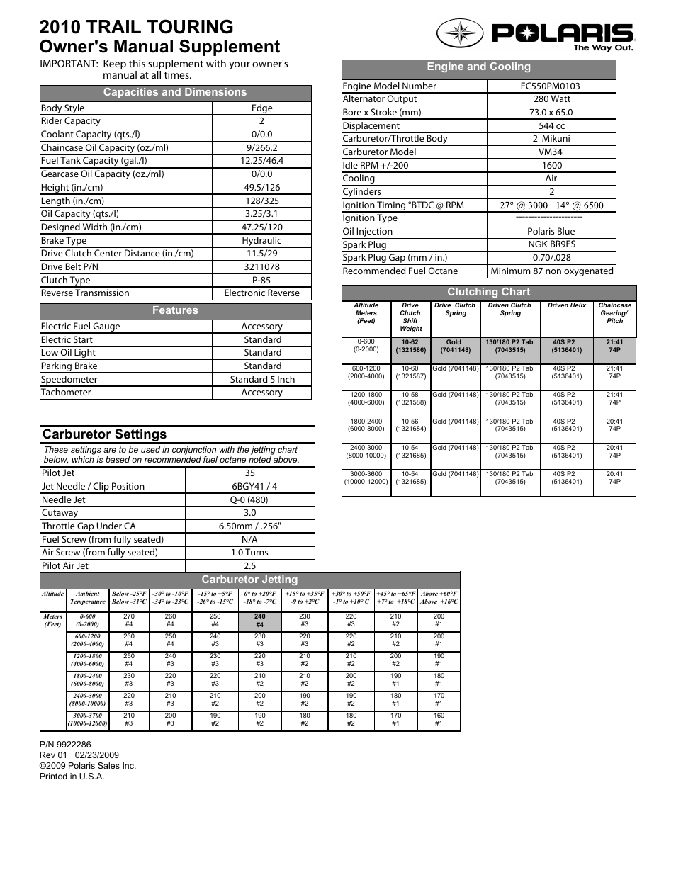 Polaris 2010 Trail Touring User Manual | 1 page