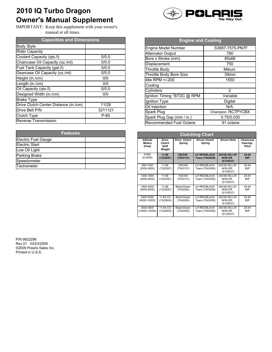 Polaris 2010 IQ Turbo Dragon User Manual | 1 page