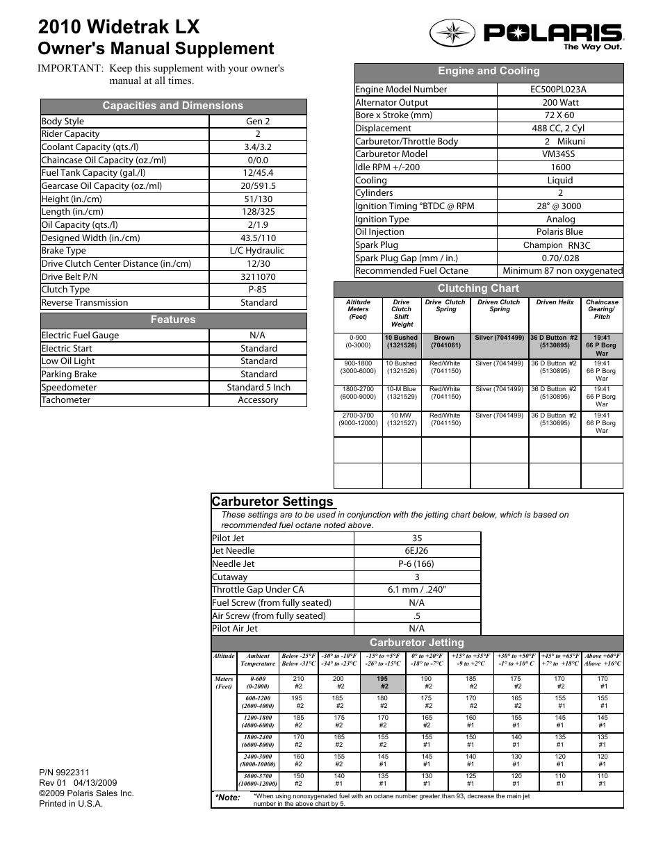 Polaris 2010 WideTrak LX User Manual | 1 page