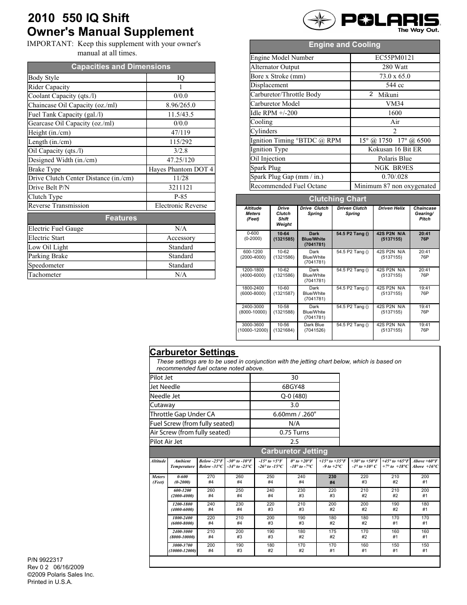 Polaris 2010 550 IQ Shift User Manual | 1 page