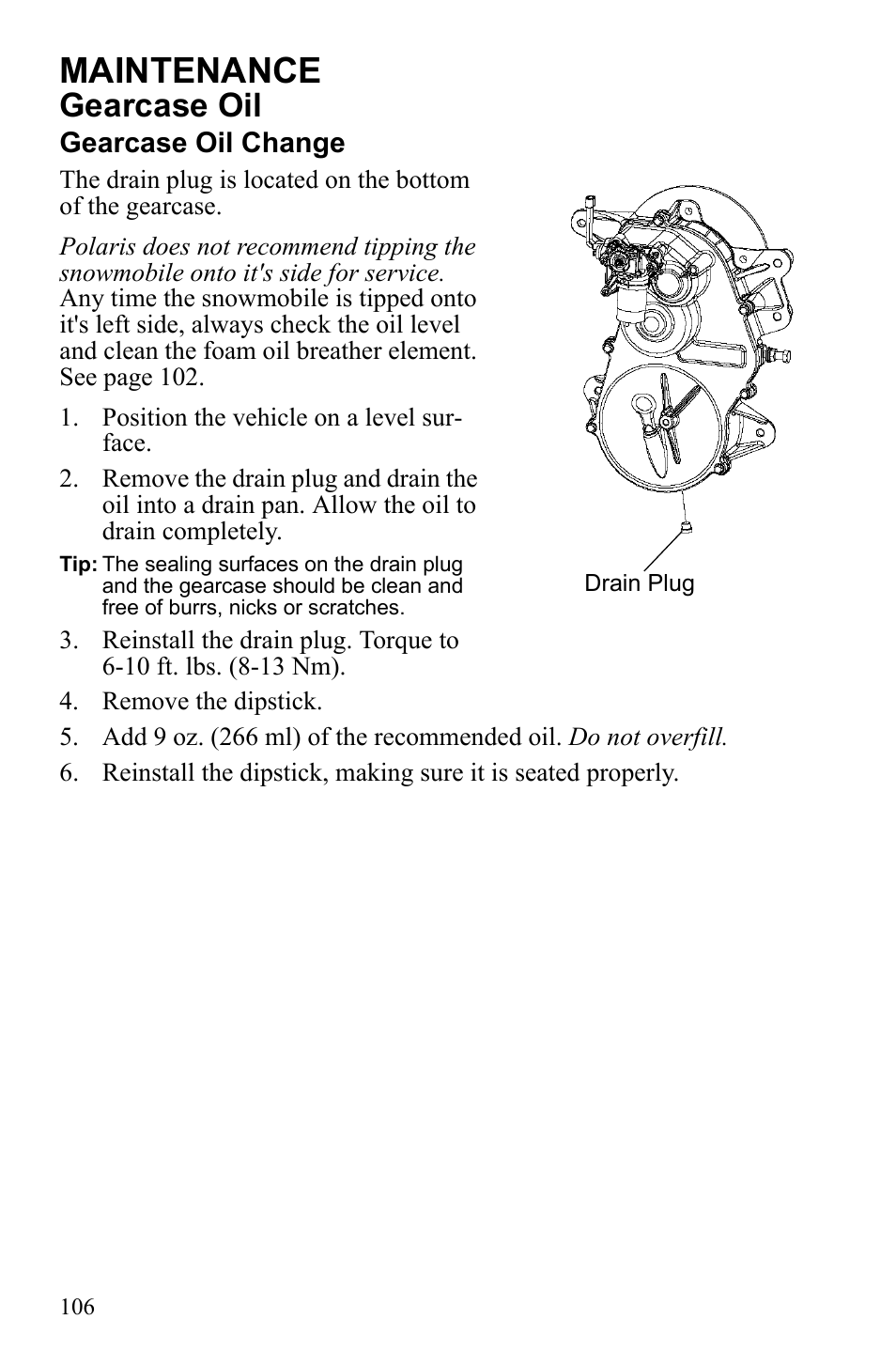 Maintenance, Gearcase oil | Polaris 2010 FST IQ Touring User Manual | Page 109 / 165