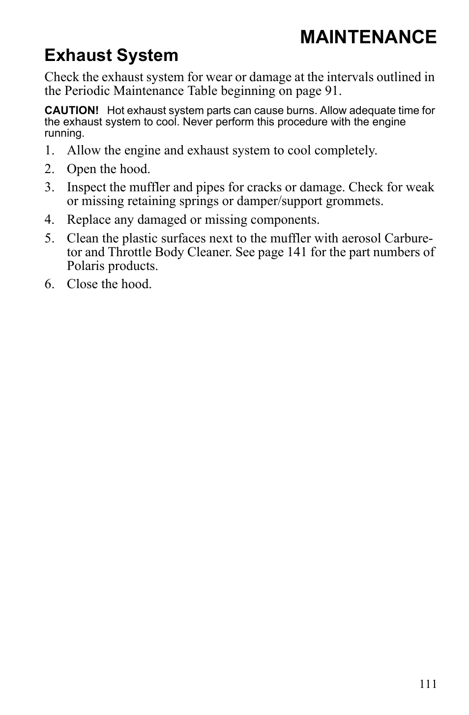 Maintenance, Exhaust system | Polaris 2010 FST IQ Touring User Manual | Page 114 / 165