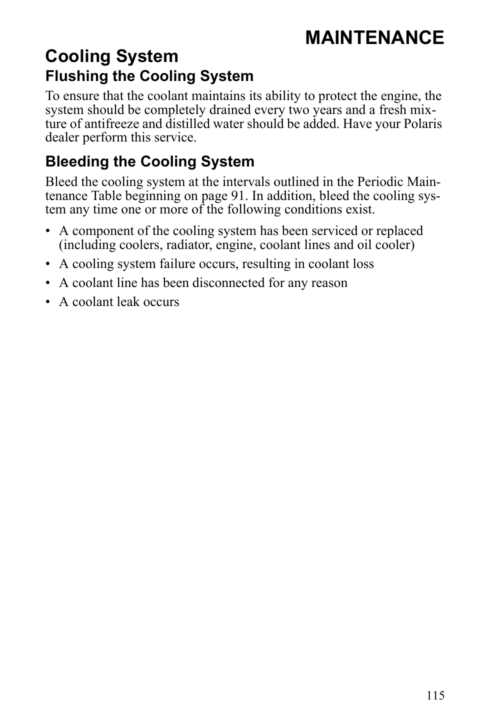 Maintenance, Cooling system | Polaris 2010 FST IQ Touring User Manual | Page 118 / 165