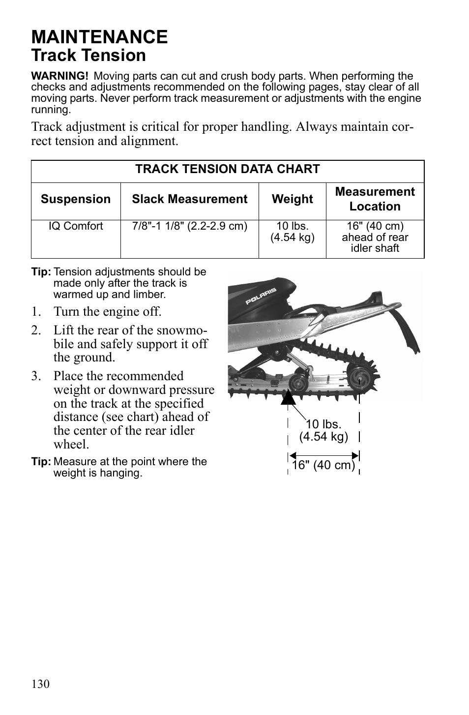 Maintenance, Track tension | Polaris 2010 FST IQ Touring User Manual | Page 133 / 165