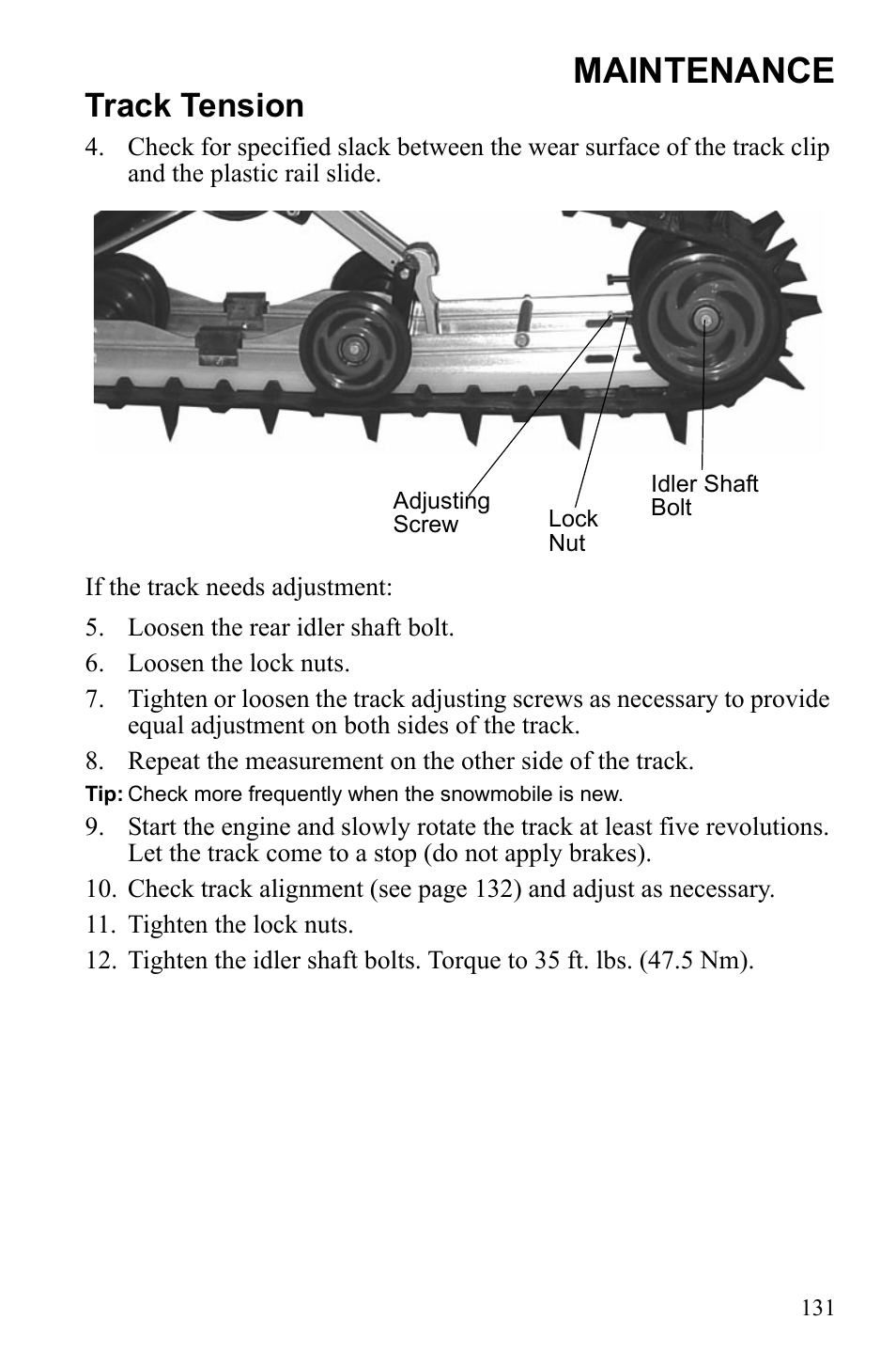 Maintenance, Track tension | Polaris 2010 FST IQ Touring User Manual | Page 134 / 165