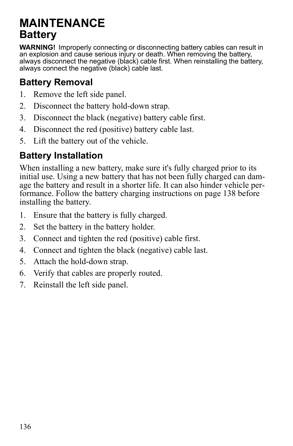 Maintenance, Battery | Polaris 2010 FST IQ Touring User Manual | Page 139 / 165