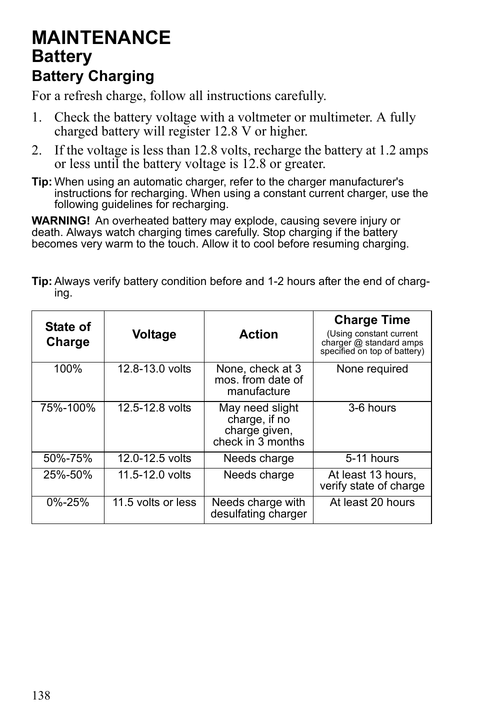 Maintenance, Battery, Battery charging | Polaris 2010 FST IQ Touring User Manual | Page 141 / 165