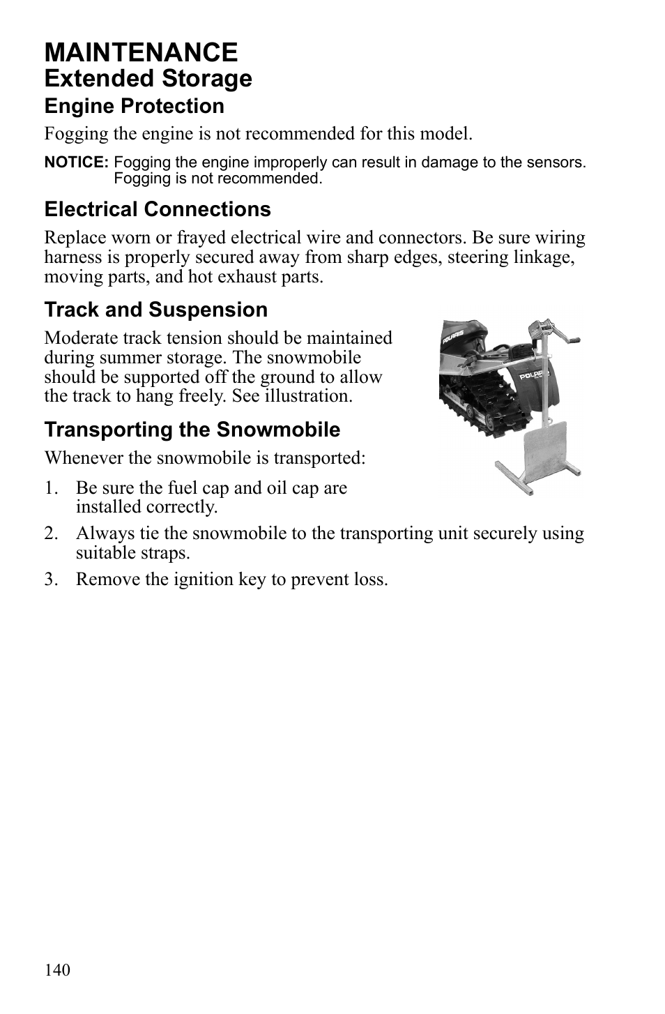 Maintenance, Extended storage | Polaris 2010 FST IQ Touring User Manual | Page 143 / 165