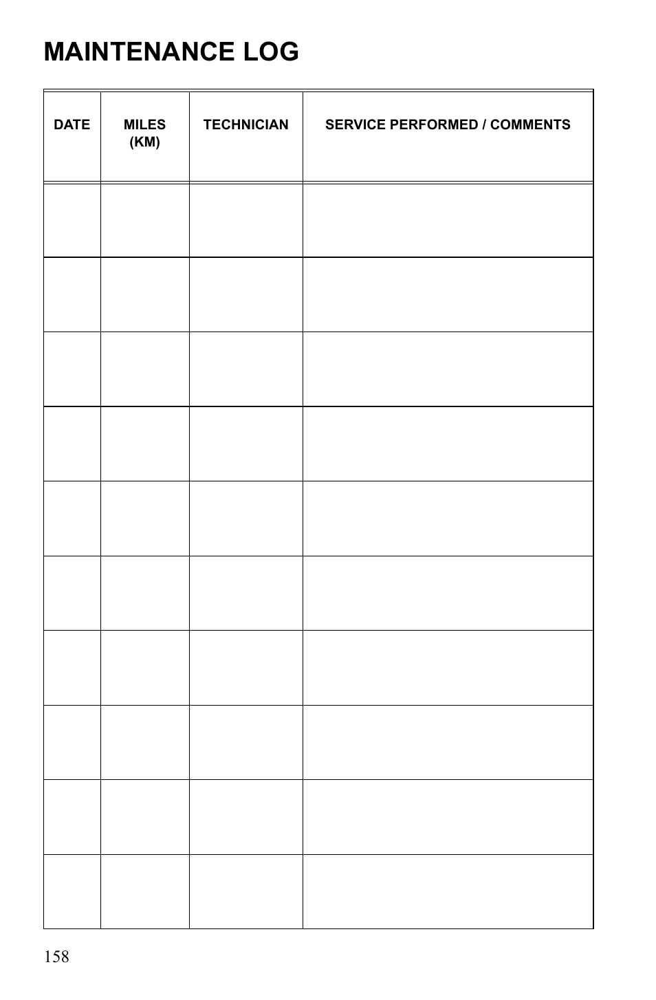 Maintenance log | Polaris 2010 FST IQ Touring User Manual | Page 161 / 165