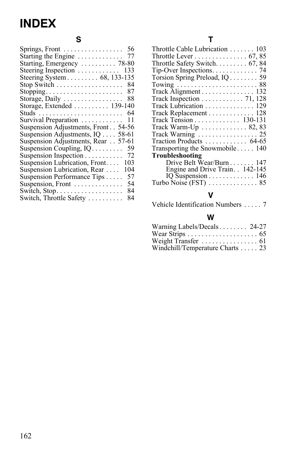 Index | Polaris 2010 FST IQ Touring User Manual | Page 165 / 165