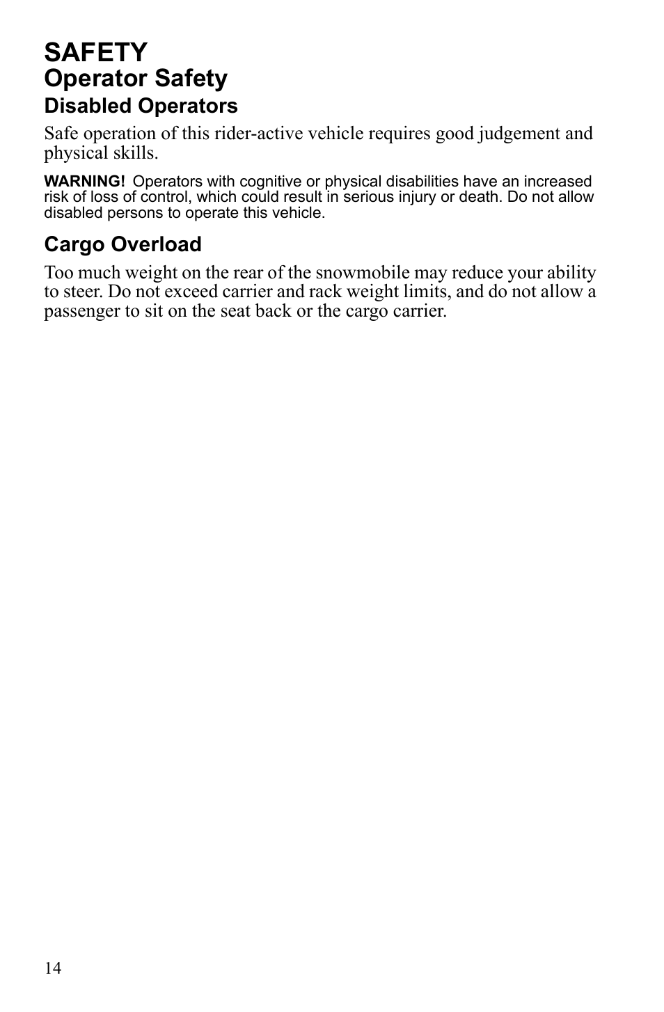 Safety, Operator safety | Polaris 2010 FST IQ Touring User Manual | Page 17 / 165