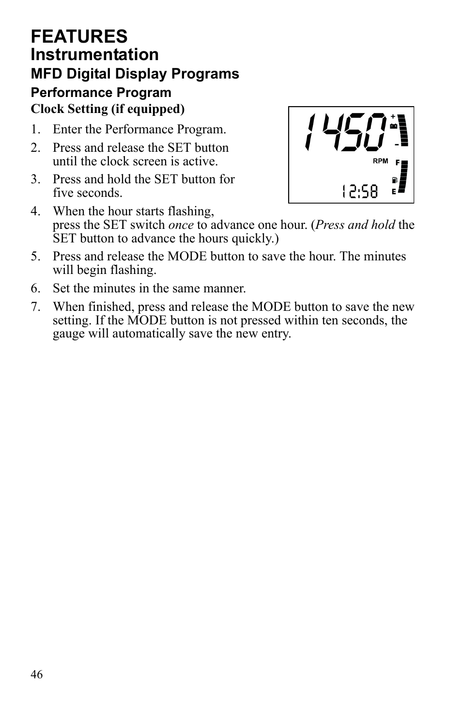 Features, Instrumentation | Polaris 2010 FST IQ Touring User Manual | Page 49 / 165