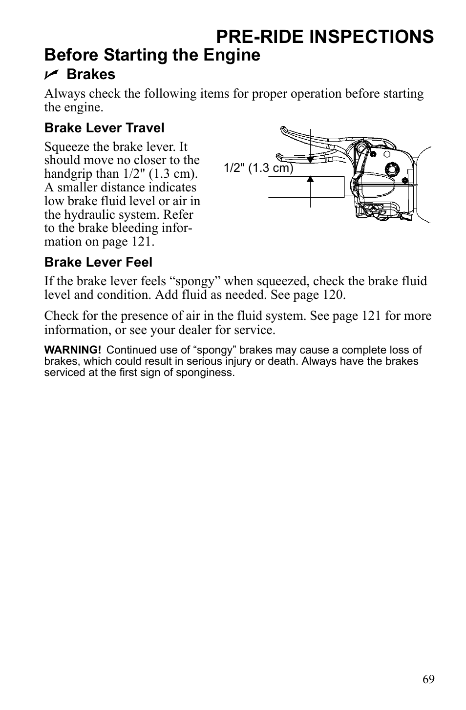 Pre-ride inspections, Before starting the engine | Polaris 2010 FST IQ Touring User Manual | Page 72 / 165