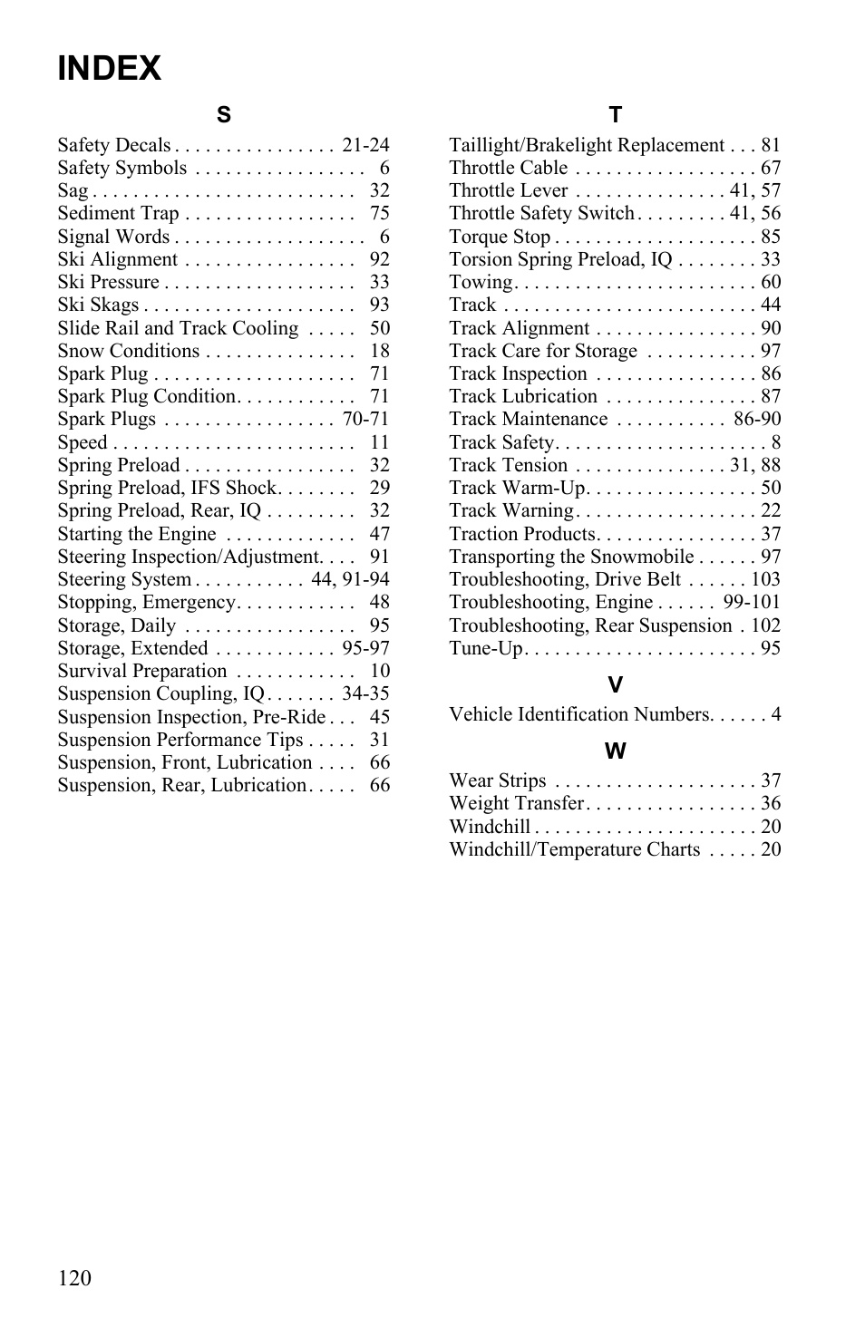 Index | Polaris 2011 550 IQ Shift User Manual | Page 124 / 124