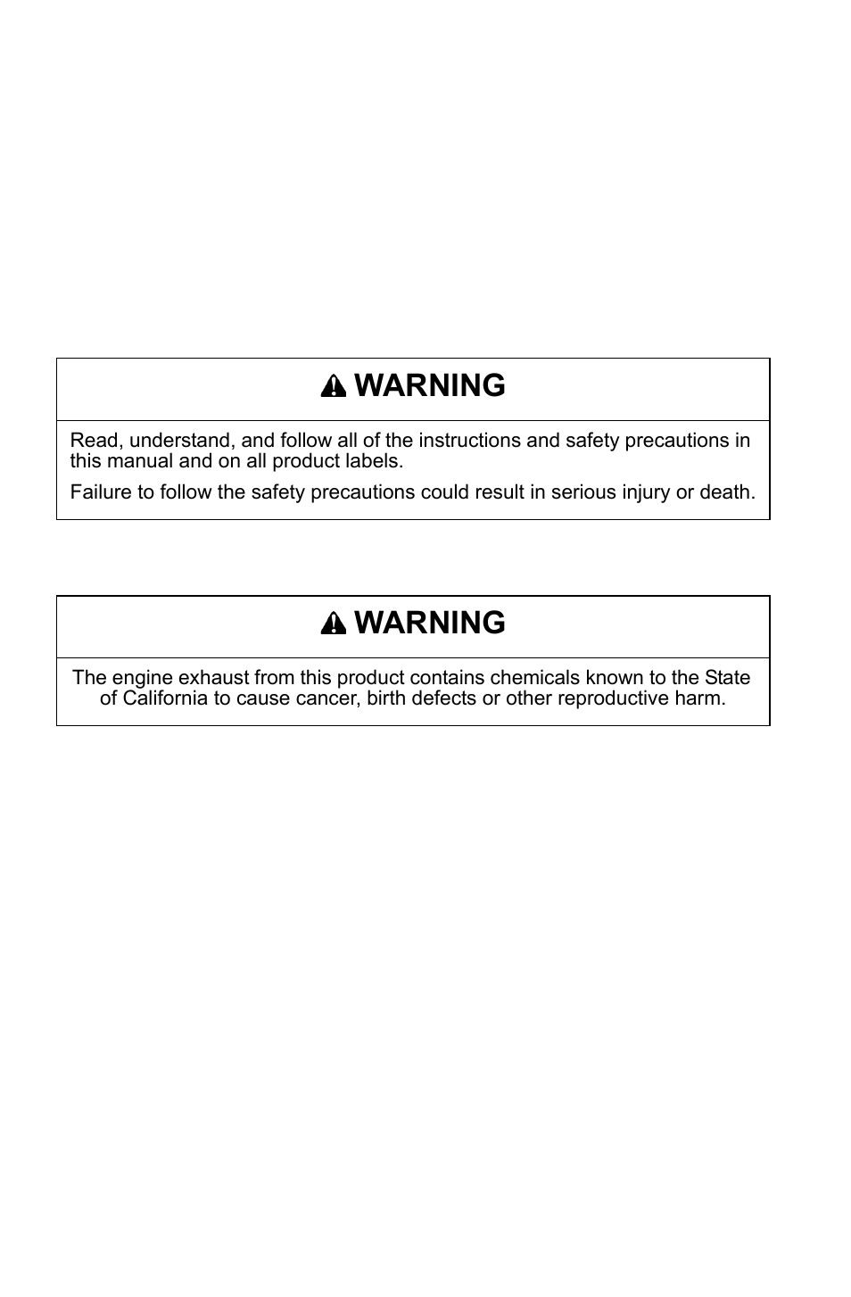 Warning | Polaris 2012 WideTrak LX INTL User Manual | Page 2 / 128