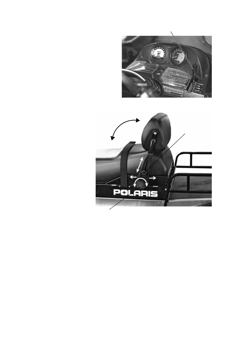 Features and controls, Shifter, Backrest | Cargo rack | Polaris 2012 WideTrak LX INTL User Manual | Page 33 / 128