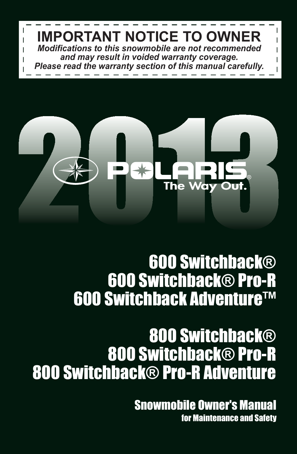 Polaris 2013 600 Switchback User Manual | 143 pages