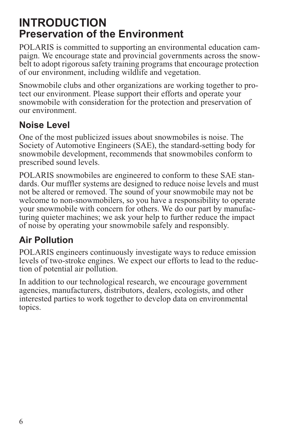 Introduction, Preservation of the environment | Polaris 2013 600 Switchback User Manual | Page 10 / 143