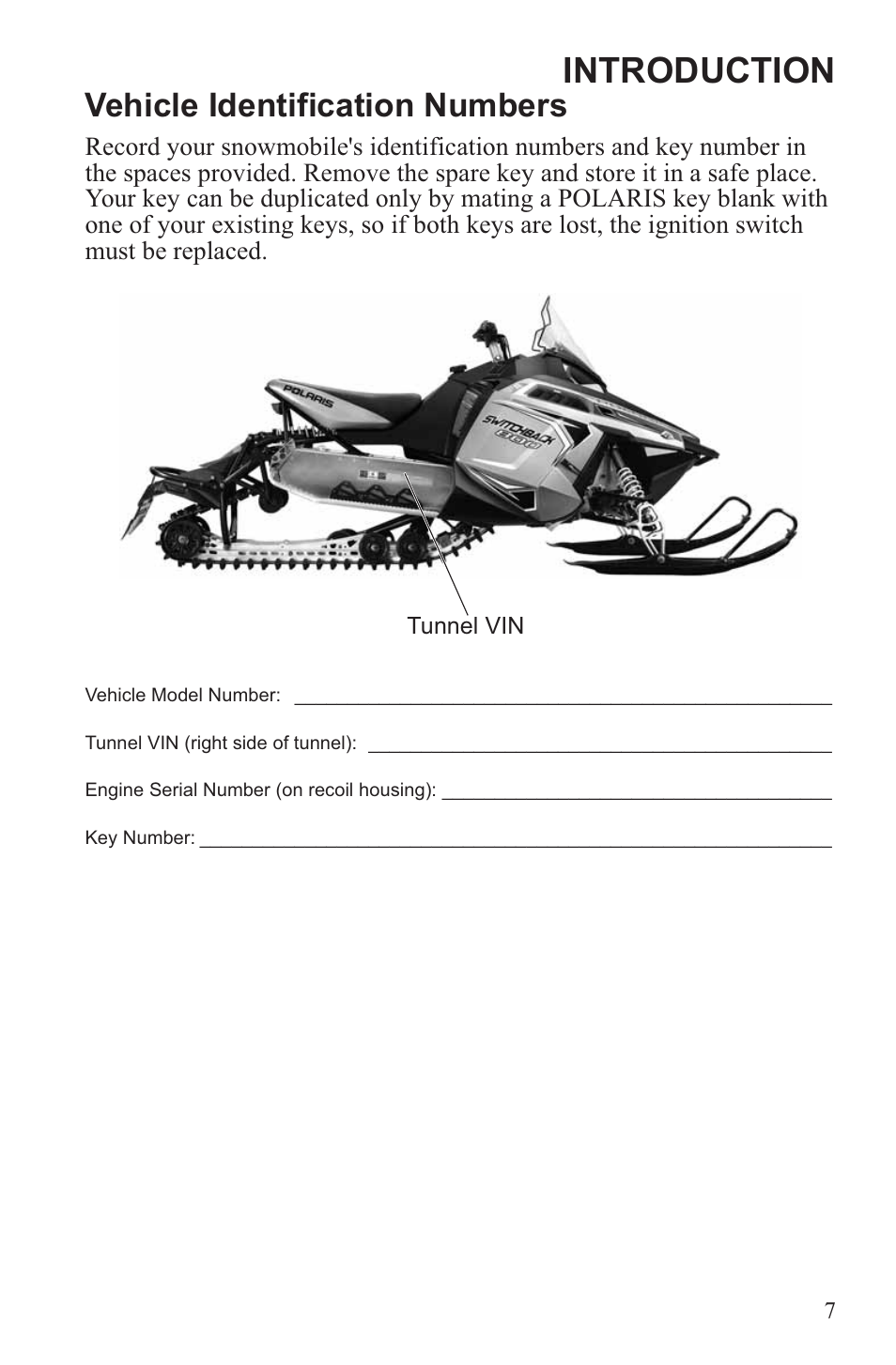 Introduction, Vehicle identification numbers | Polaris 2013 600 Switchback User Manual | Page 11 / 143