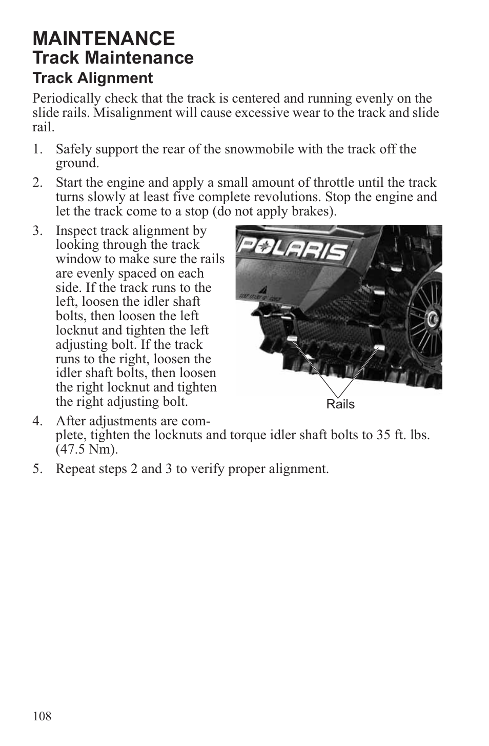 Maintenance, Track maintenance | Polaris 2013 600 Switchback User Manual | Page 112 / 143