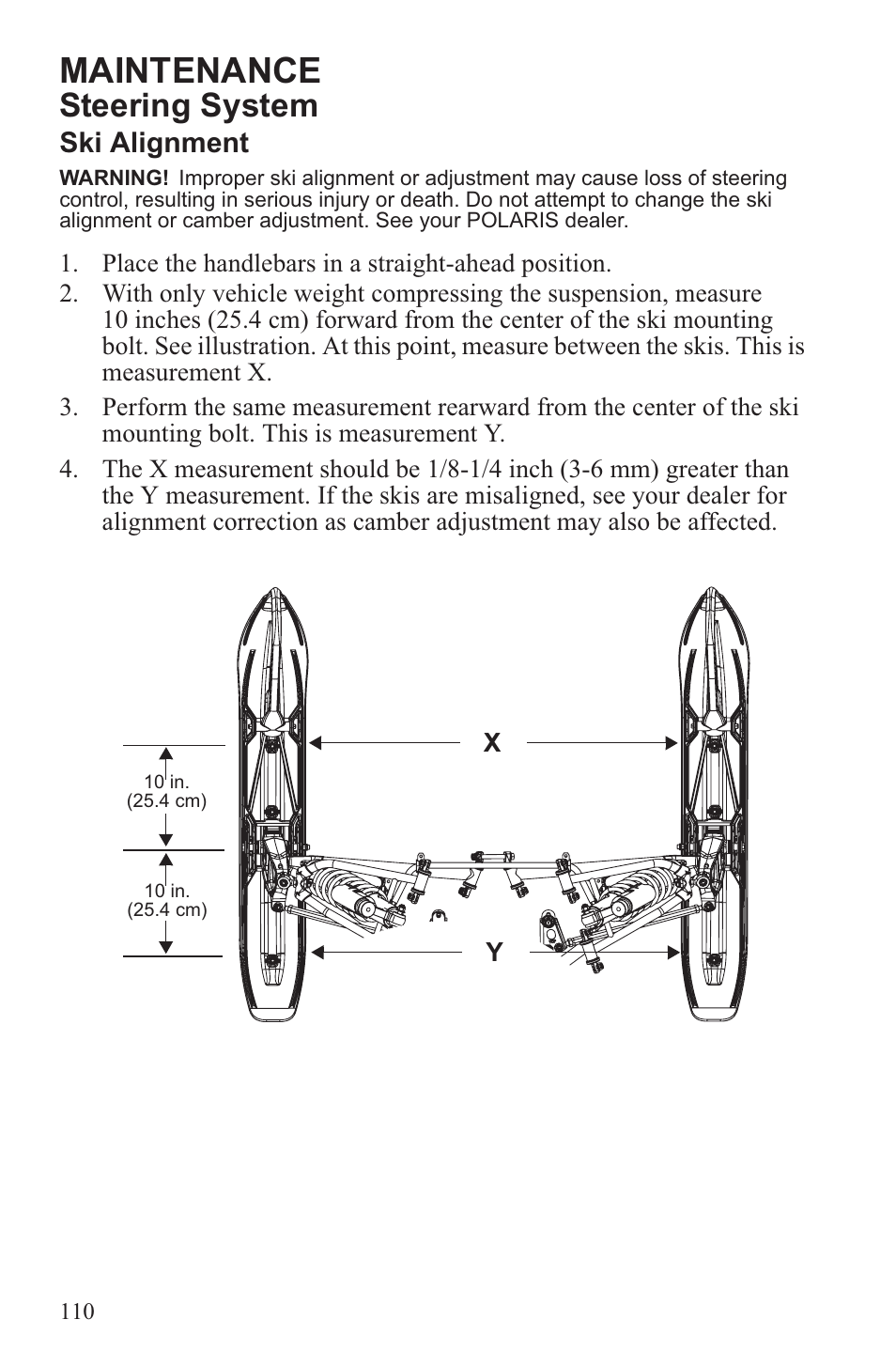 Maintenance, Steering system, Ski alignment | Polaris 2013 600 Switchback User Manual | Page 114 / 143