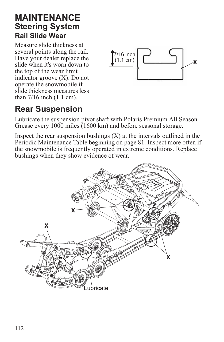 Maintenance, Steering system, Rear suspension | Polaris 2013 600 Switchback User Manual | Page 116 / 143