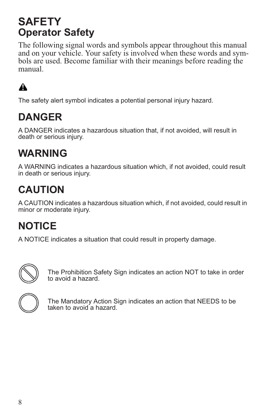 Safety, Operator safety, Danger | Warning, Caution, Notice | Polaris 2013 600 Switchback User Manual | Page 12 / 143