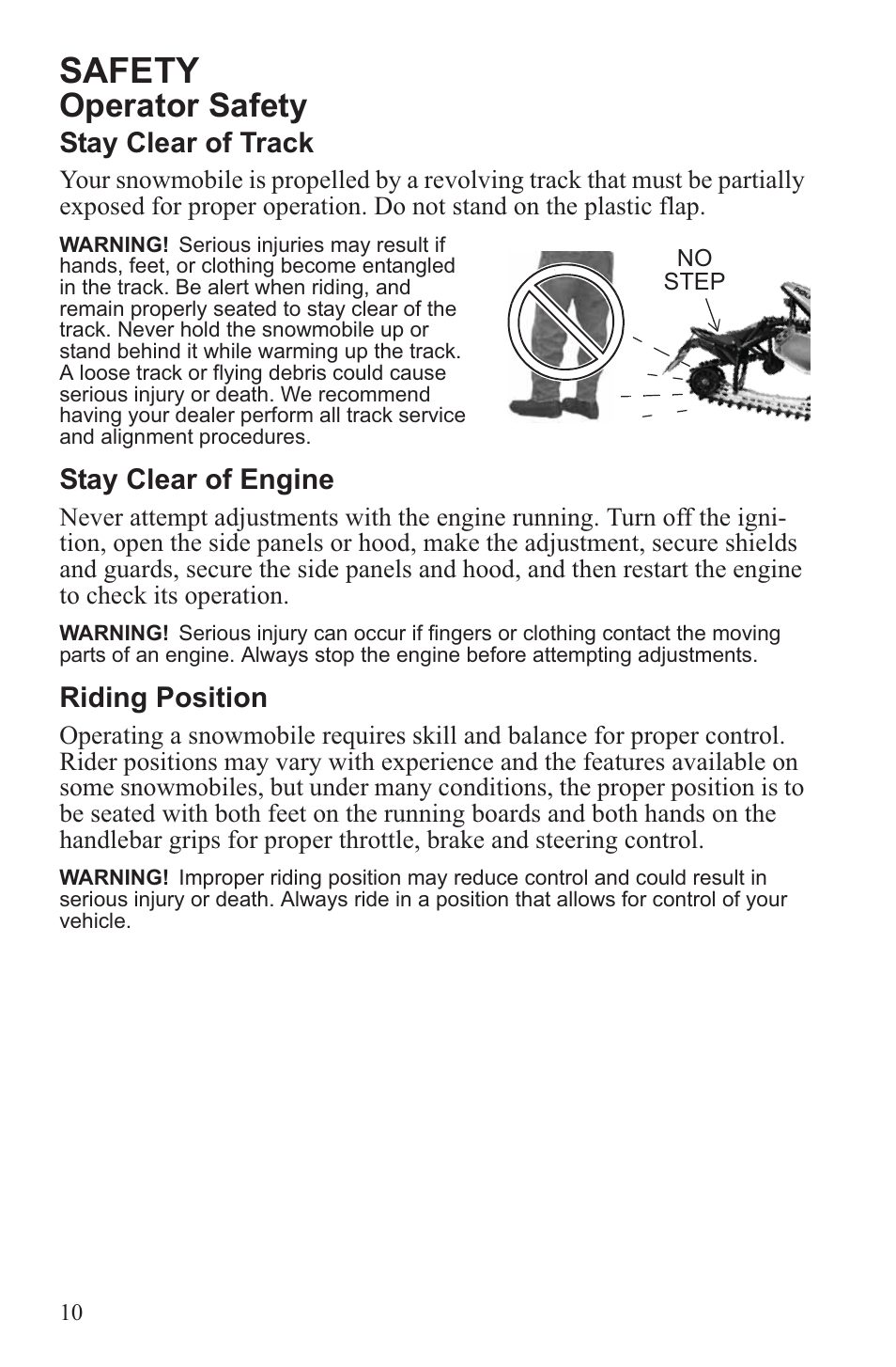 Safety, Operator safety | Polaris 2013 600 Switchback User Manual | Page 14 / 143