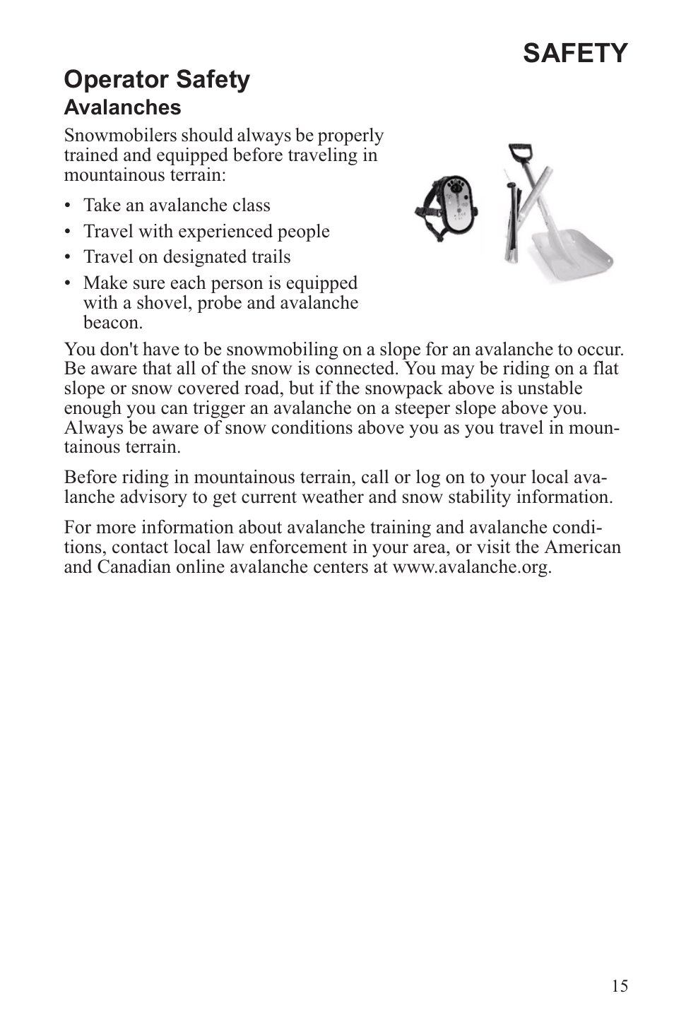 Safety, Operator safety | Polaris 2013 600 Switchback User Manual | Page 19 / 143