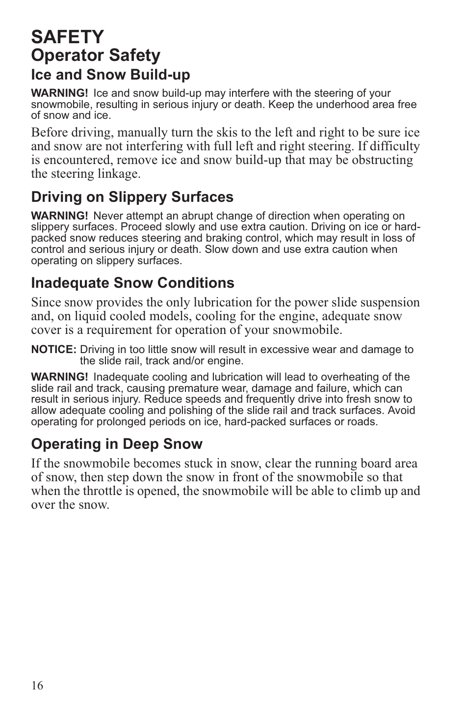 Safety, Operator safety | Polaris 2013 600 Switchback User Manual | Page 20 / 143