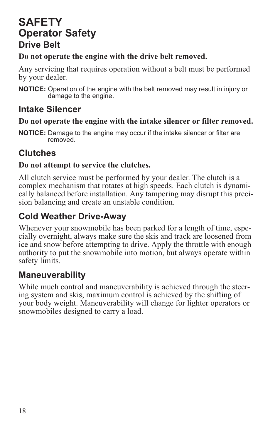 Safety, Operator safety | Polaris 2013 600 Switchback User Manual | Page 22 / 143