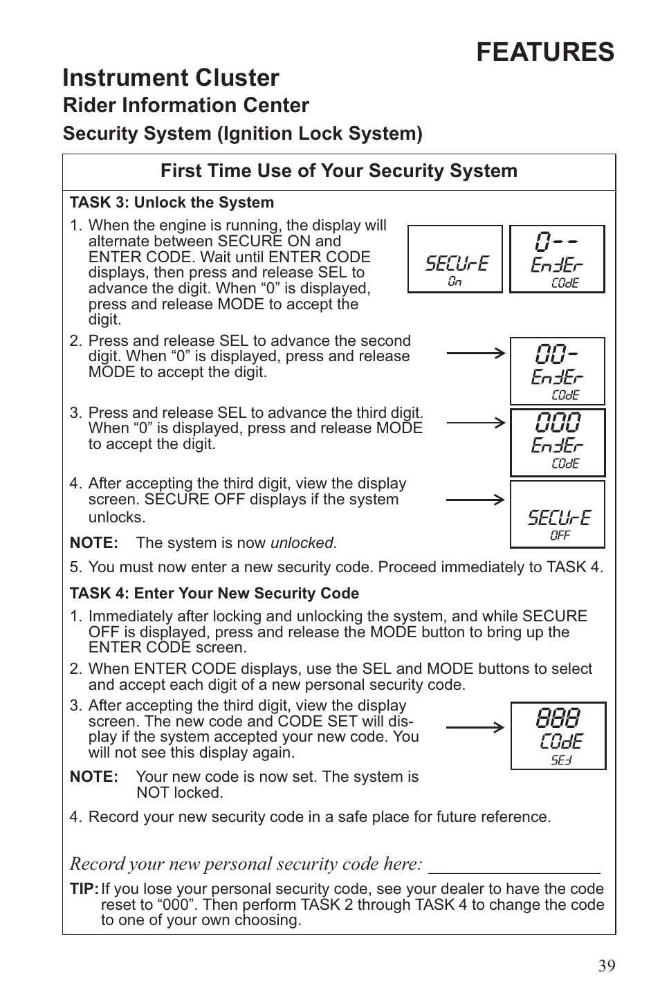 Features, Instrument cluster, Rider information center | Polaris 2013 600 Switchback User Manual | Page 43 / 143