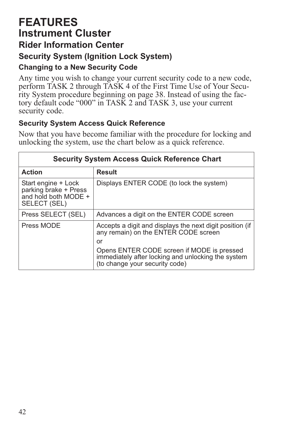 Features, Instrument cluster, Rider information center | Polaris 2013 600 Switchback User Manual | Page 46 / 143