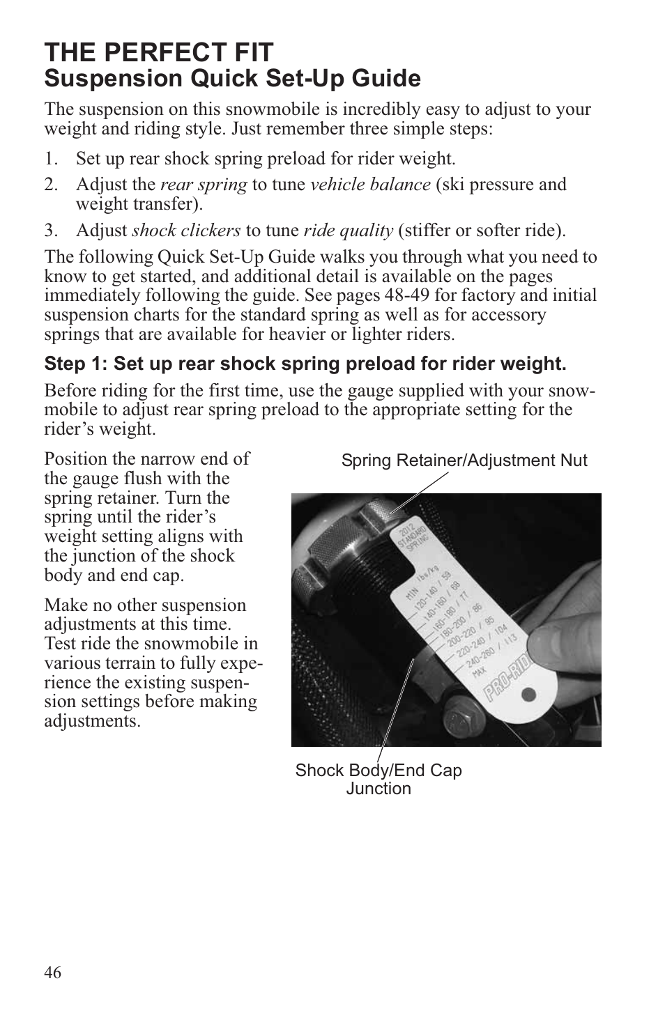 The perfect fit, Suspension quick set-up guide | Polaris 2013 600 Switchback User Manual | Page 50 / 143