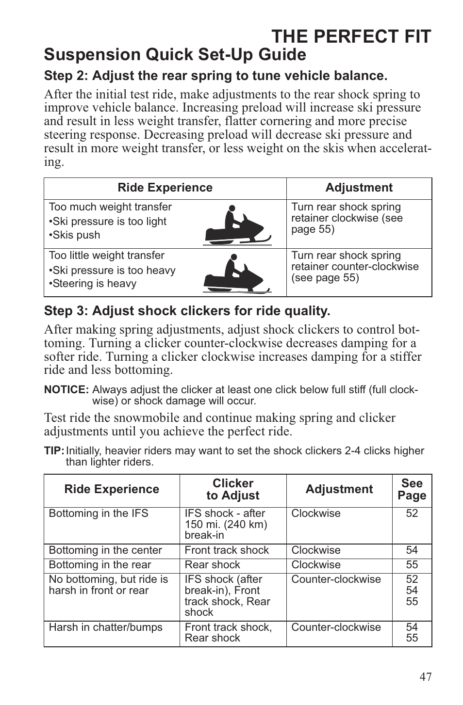 The perfect fit, Suspension quick set-up guide | Polaris 2013 600 Switchback User Manual | Page 51 / 143