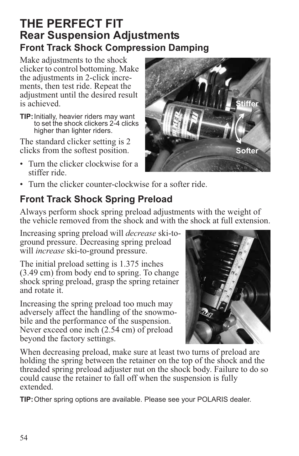 The perfect fit, Rear suspension adjustments | Polaris 2013 600 Switchback User Manual | Page 58 / 143