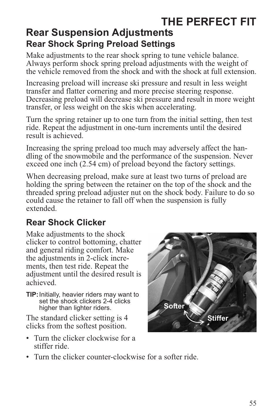 The perfect fit, Rear suspension adjustments | Polaris 2013 600 Switchback User Manual | Page 59 / 143