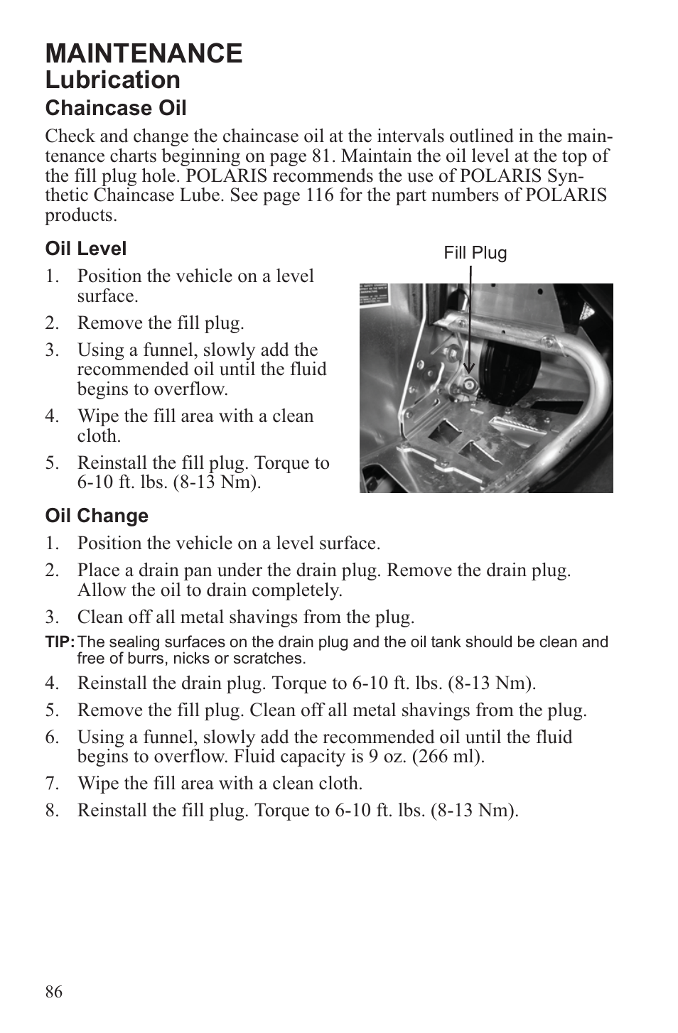 Maintenance, Lubrication | Polaris 2013 600 Switchback User Manual | Page 90 / 143