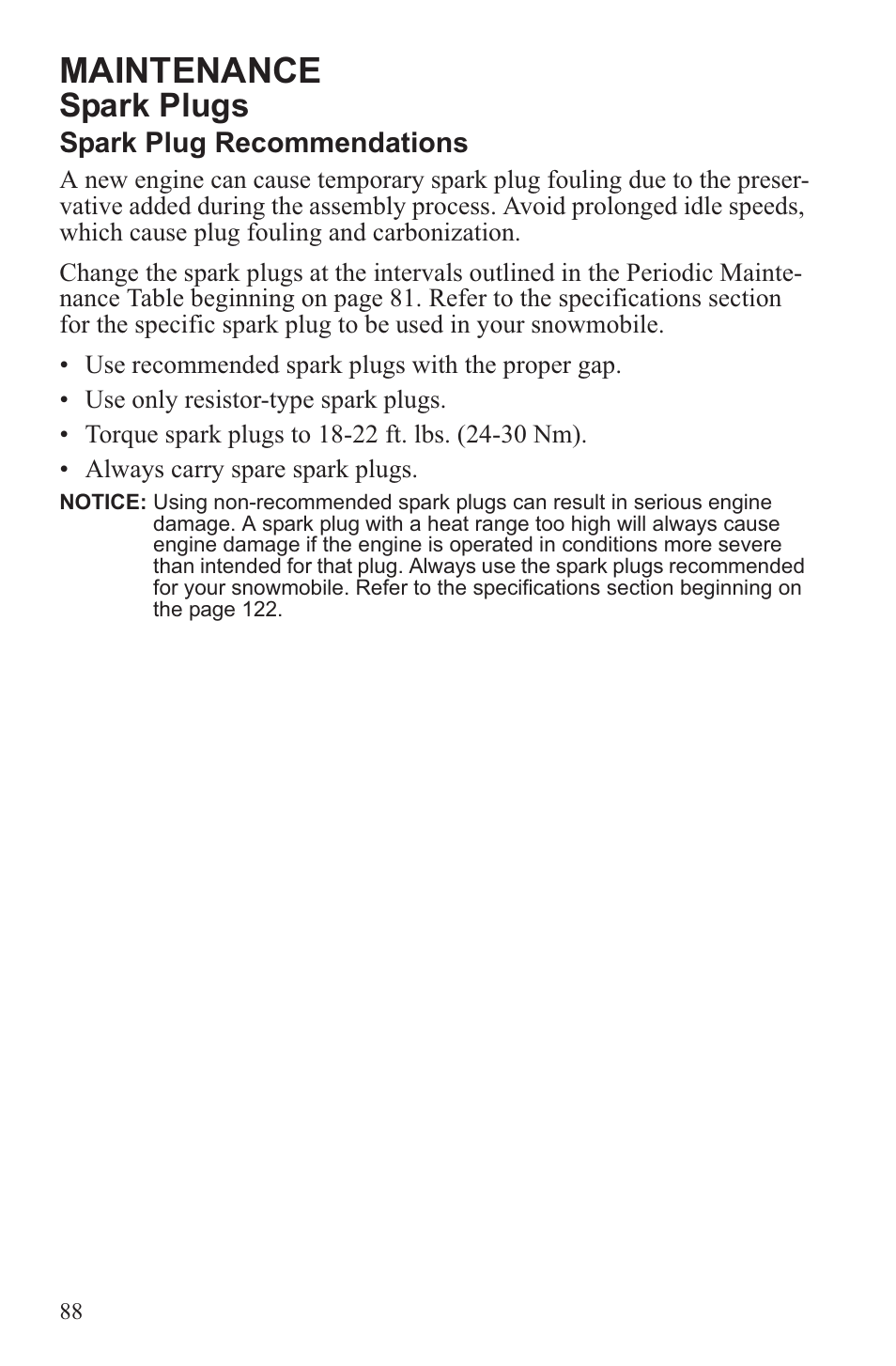 Maintenance, Spark plugs | Polaris 2013 600 Switchback User Manual | Page 92 / 143