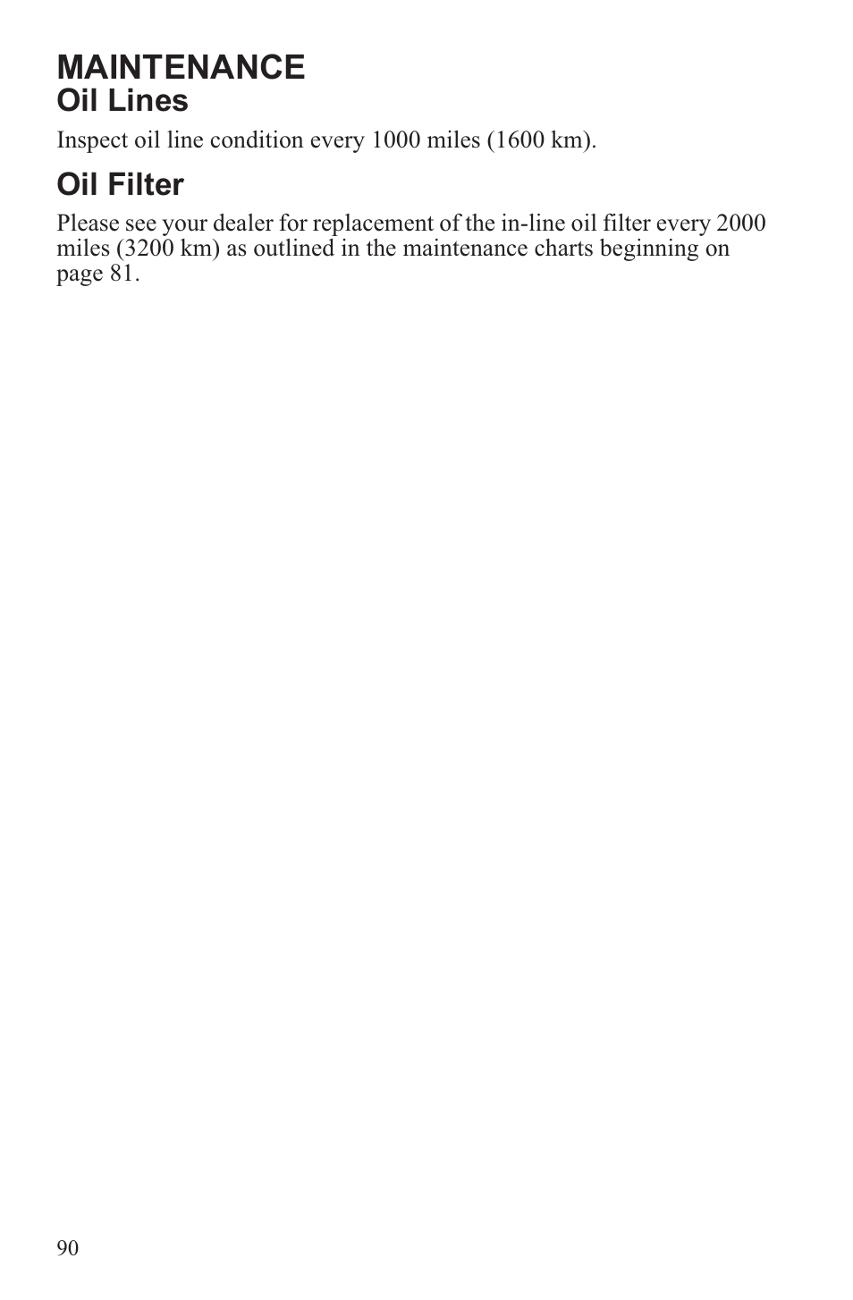 Maintenance, Oil lines, Oil filter | Polaris 2013 600 Switchback User Manual | Page 94 / 143