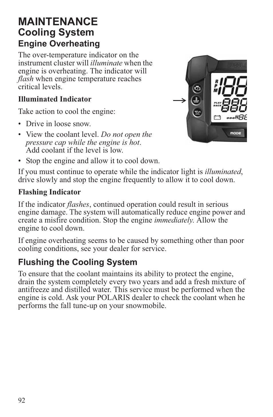 Maintenance, Cooling system | Polaris 2013 600 Switchback User Manual | Page 96 / 143